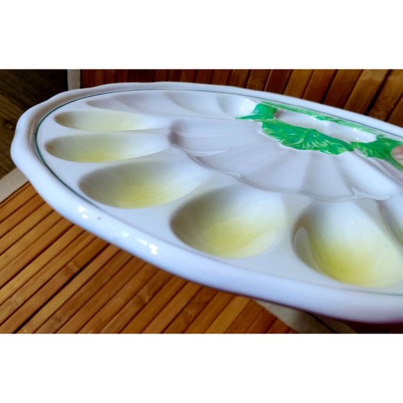 Vintage Ucagco 3D White DEVILED EGG & Relish Pickle Platter Tray Green Cabbage - Picture 5 of 6
